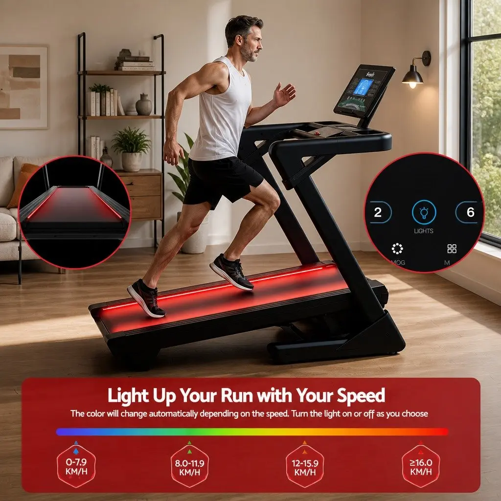 Foldable Treadmill 500mm Wide Belt 30% Auto Incline Home Gym Electric Machine Black