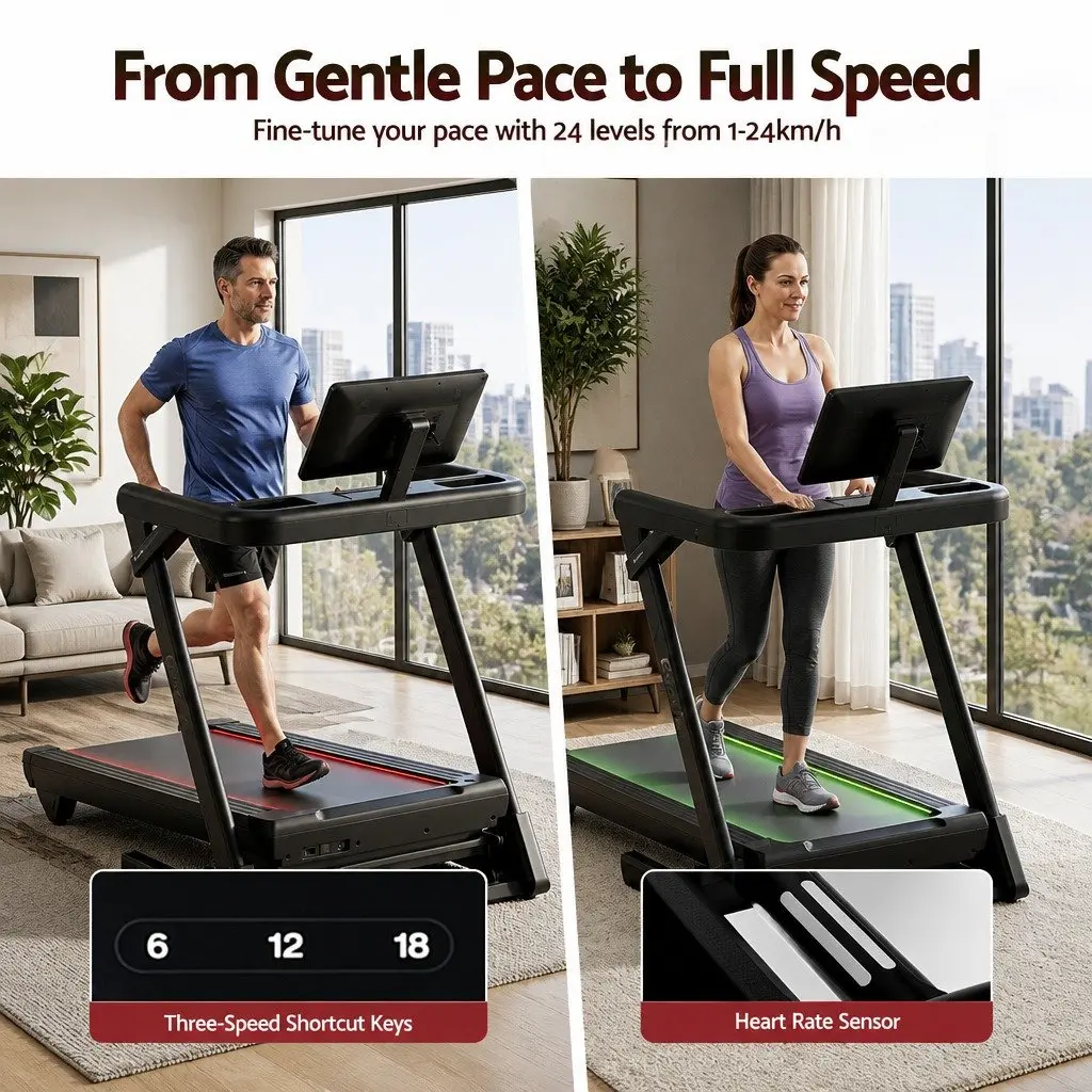 Foldable Treadmill 500mm Wide Belt 30% Auto Incline Home Gym Electric Machine Black