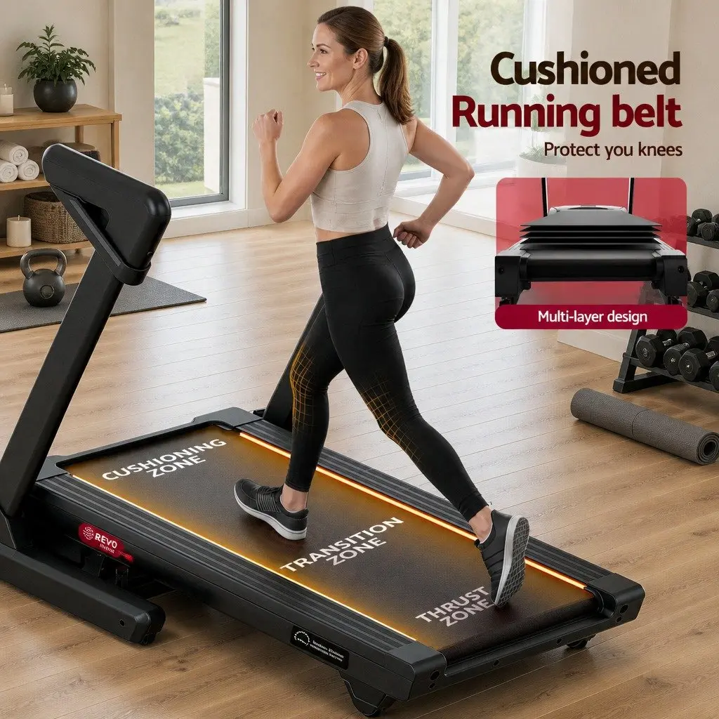 Foldable Treadmill 500mm Wide Belt 30% Auto Incline Home Gym Electric Machine Black