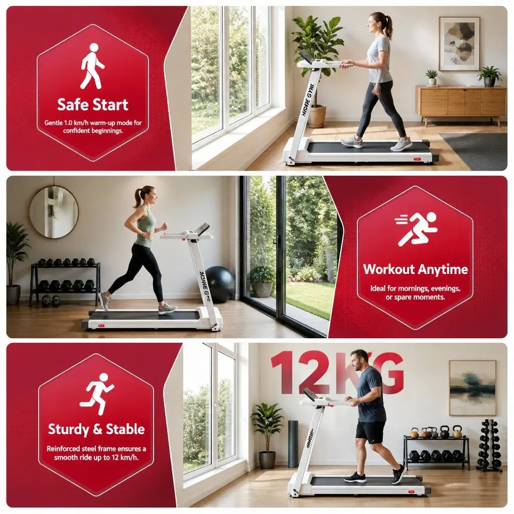 Foldable Electric Treadmill Home Gym Fitness Machine 12 Programs White