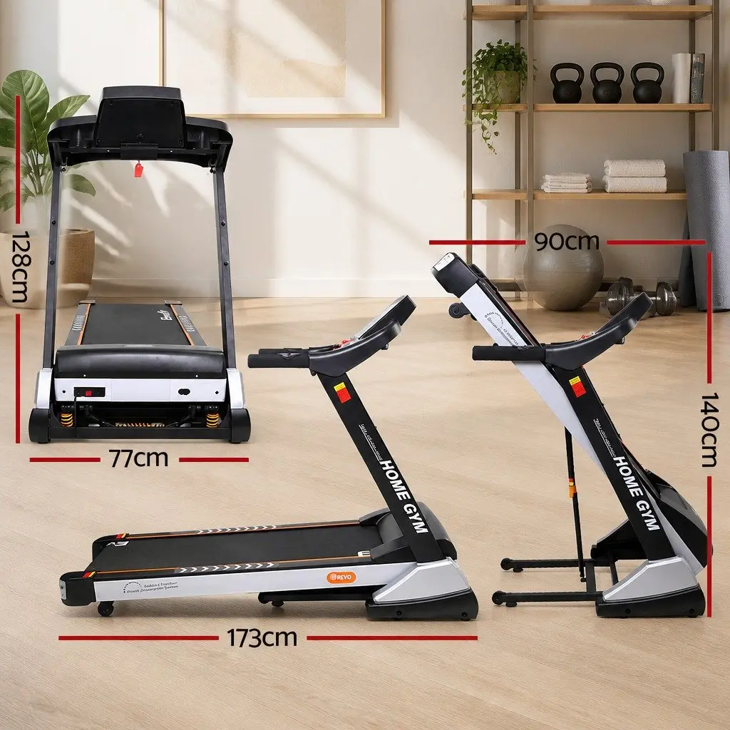 Electric Treadmill Auto Incline 18 Speed Levels Compact Home Gym Fitness Black and White