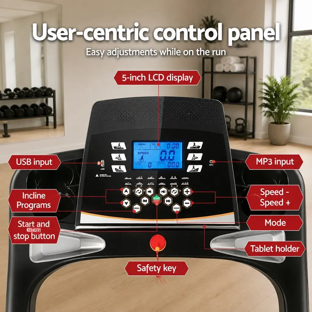 Electric Treadmill Auto Incline 18 Speed Levels Compact Home Gym Fitness Black and White