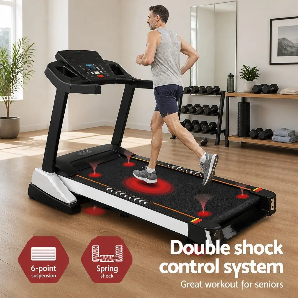 Electric Treadmill Auto Incline 18 Speed Levels Compact Home Gym Fitness Black and White