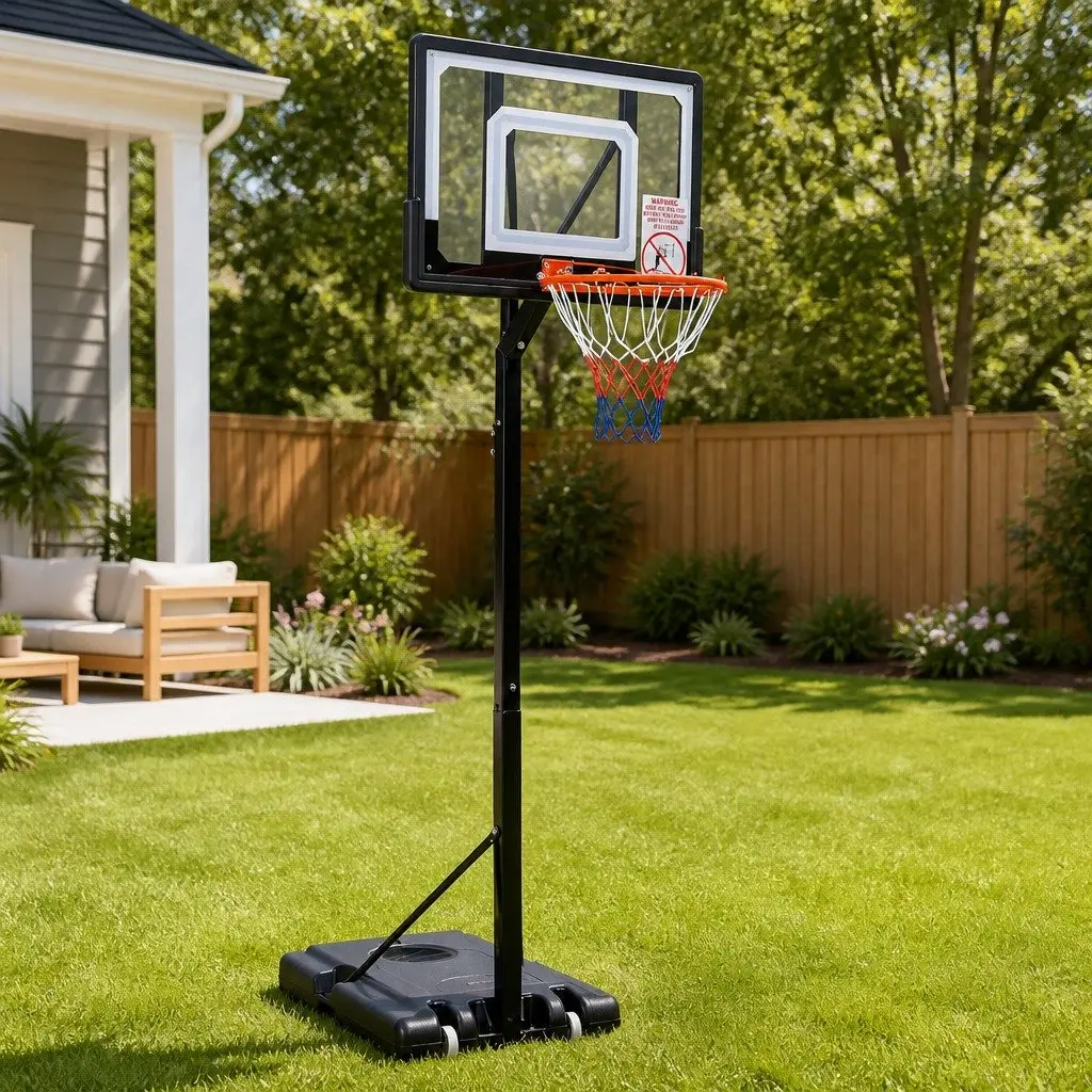 Basketball Hoop Stand Adjustable Height Portable 32 Inch Shatterproof Backboard Black