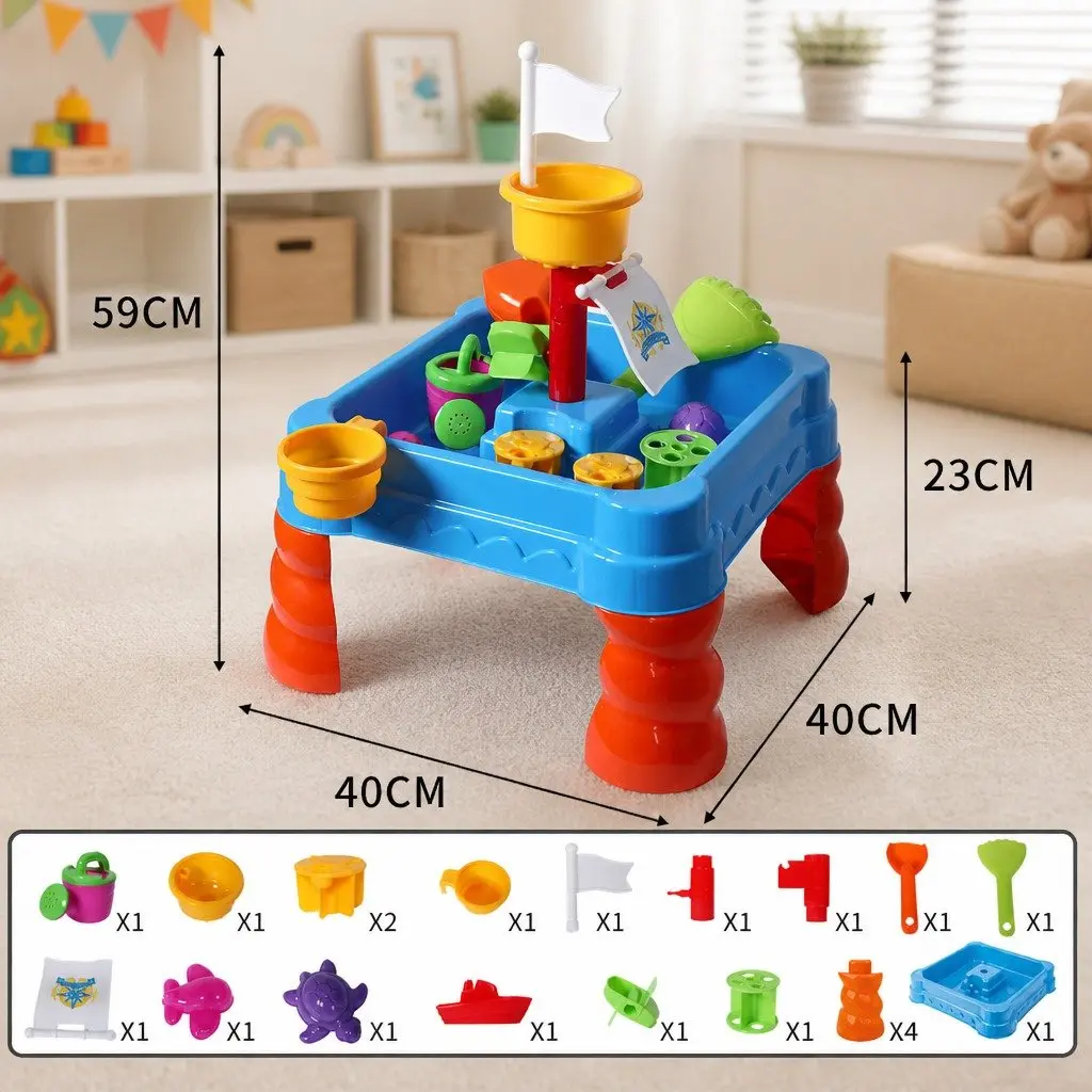 Kids Sand Water Play Table 2-In-1 Activity Toy Set Multi-colour 40cm W x 40cm D x 59cm H
