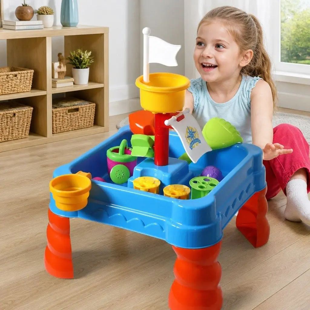 Kids Sand Water Play Table 2-In-1 Activity Toy Set Multi-colour 40cm W x 40cm D x 59cm H