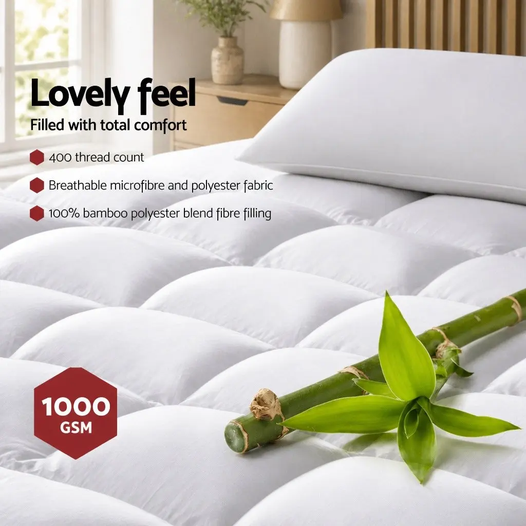 Mattress Topper Bamboo Charcoal Microfibre Filling 5cm Thick King Size White