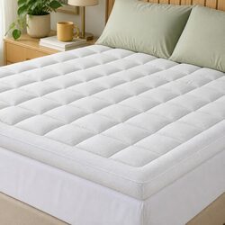 King Pillowtop Mattress Topper 11cm Thick Bamboo Pad Pressure Relief Washable