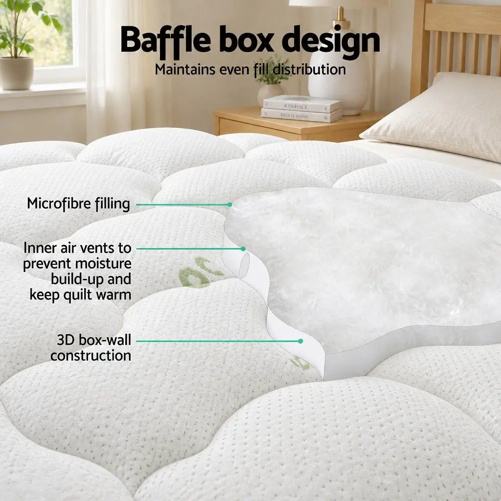 Mattress Topper Pillowtop 7.5cm Thick Queen Bamboo Cover Washable