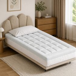Pillowtop Mattress Topper 7.5cm Single Bed Pad Bamboo Cover Deep Pocket White
