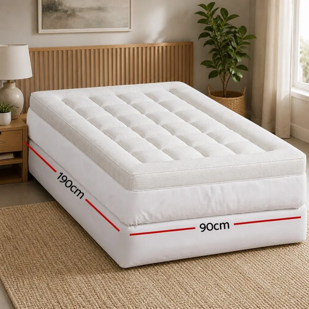 Mattress Topper Pillowtop 7.5cm Single Bed Bamboo Cover White