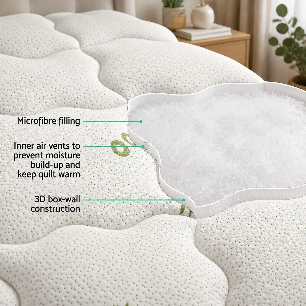 Mattress Topper Pillowtop 7.5cm Single Bed Bamboo Cover White