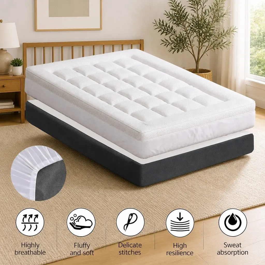 Mattress Topper Pillowtop 7.5cm Single Bed Bamboo Cover White