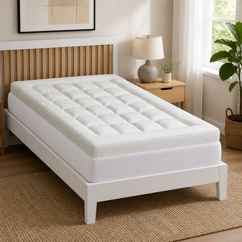 Mattress Topper Pillowtop 7.5cm Single Bed Bamboo Cover White
