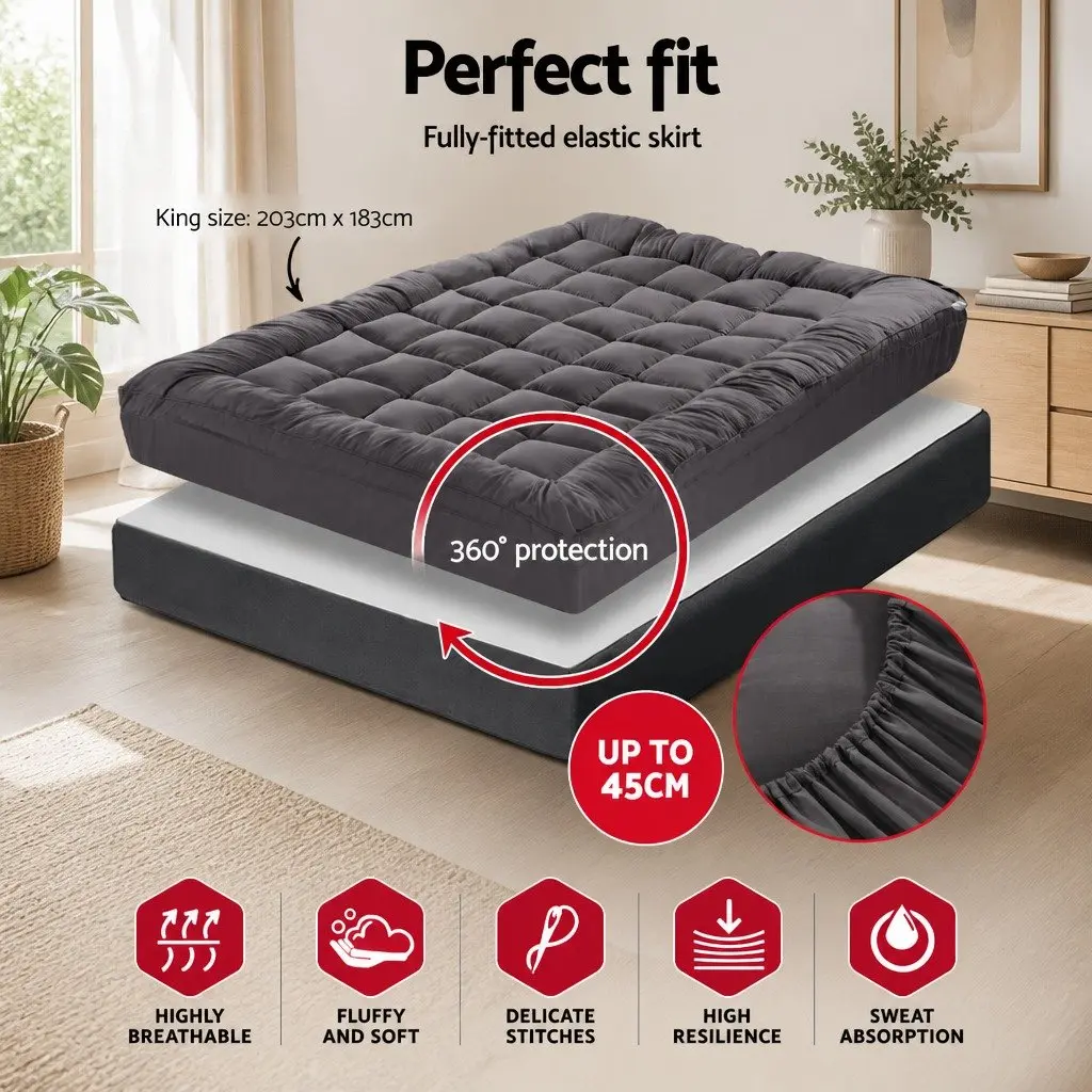 Mattress Topper Pillowtop 5cm Thick King Size Grey