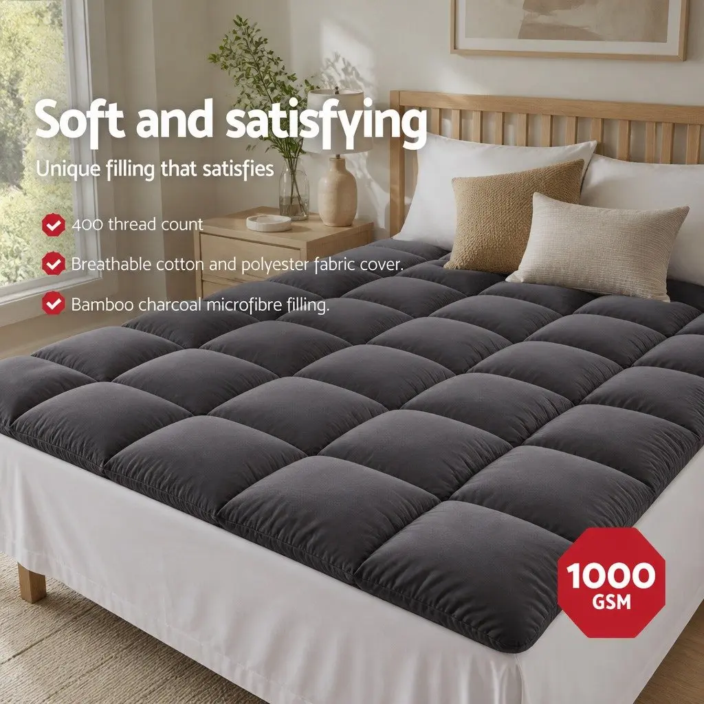 Mattress Topper Pillowtop 5cm Thick King Size Grey