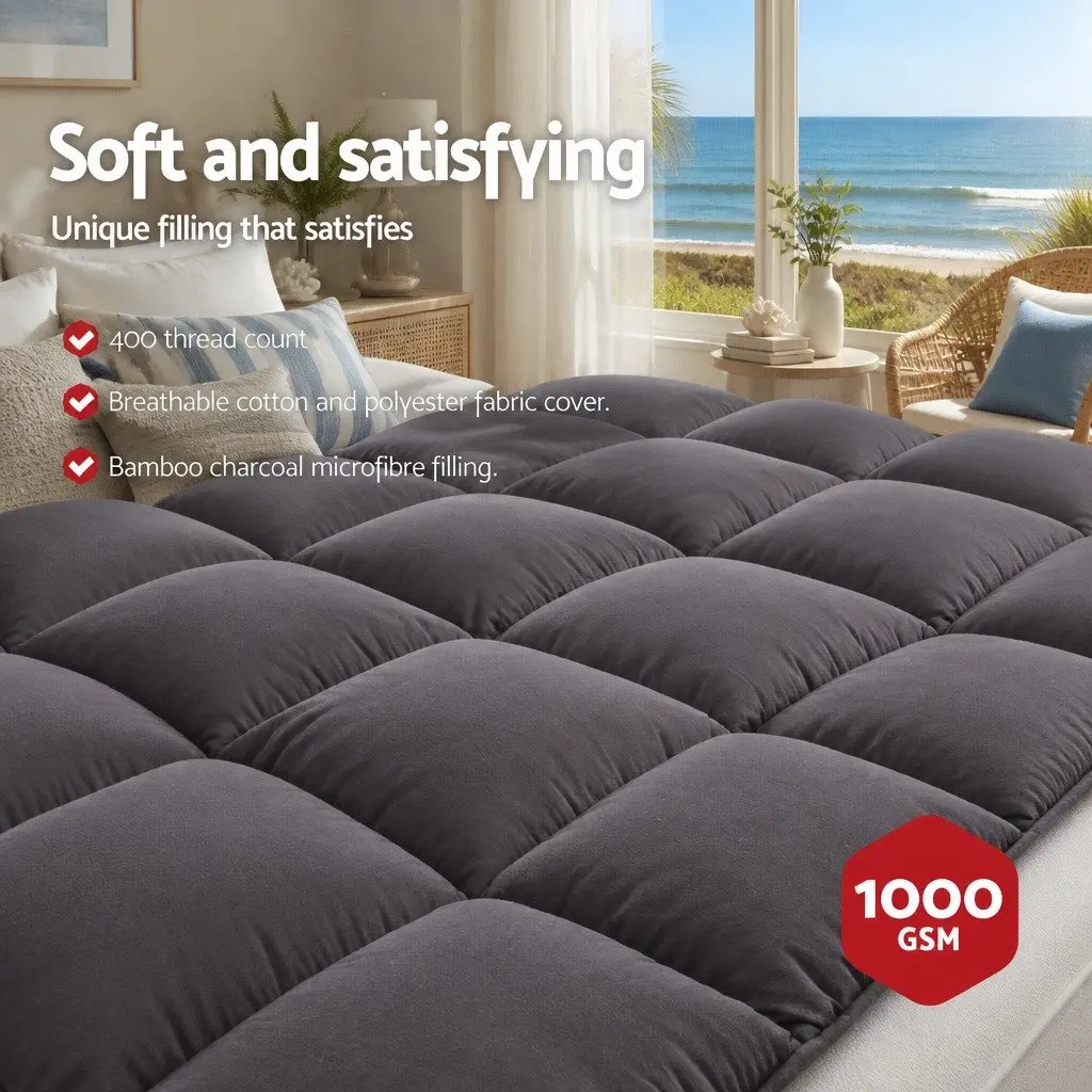 Mattress Topper 5cm Thick Pillowtop Pad King Single Grey