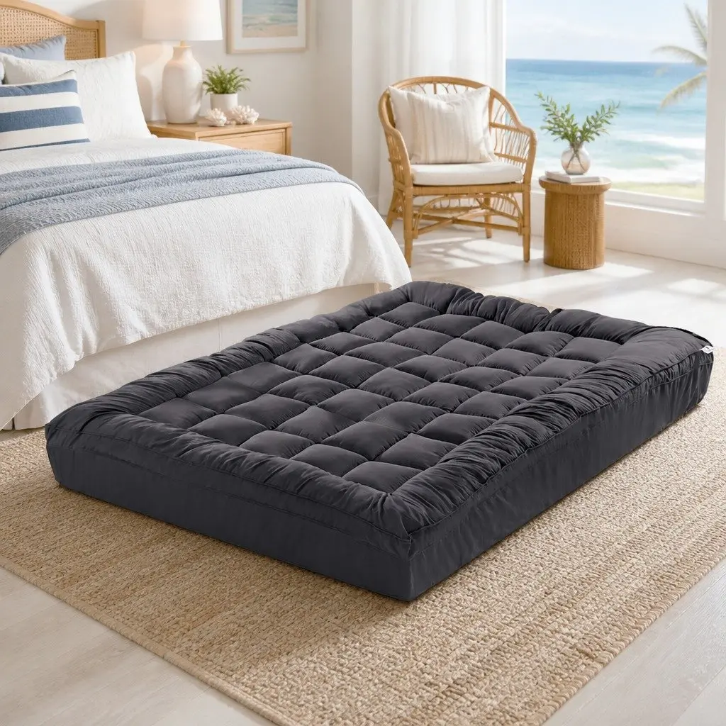 Mattress Topper 5cm Thick Pillowtop Pad King Single Grey