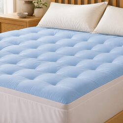 King Mattress Topper 5cm Pillowtop Reversible Cooling Coral Fleece Pad Back