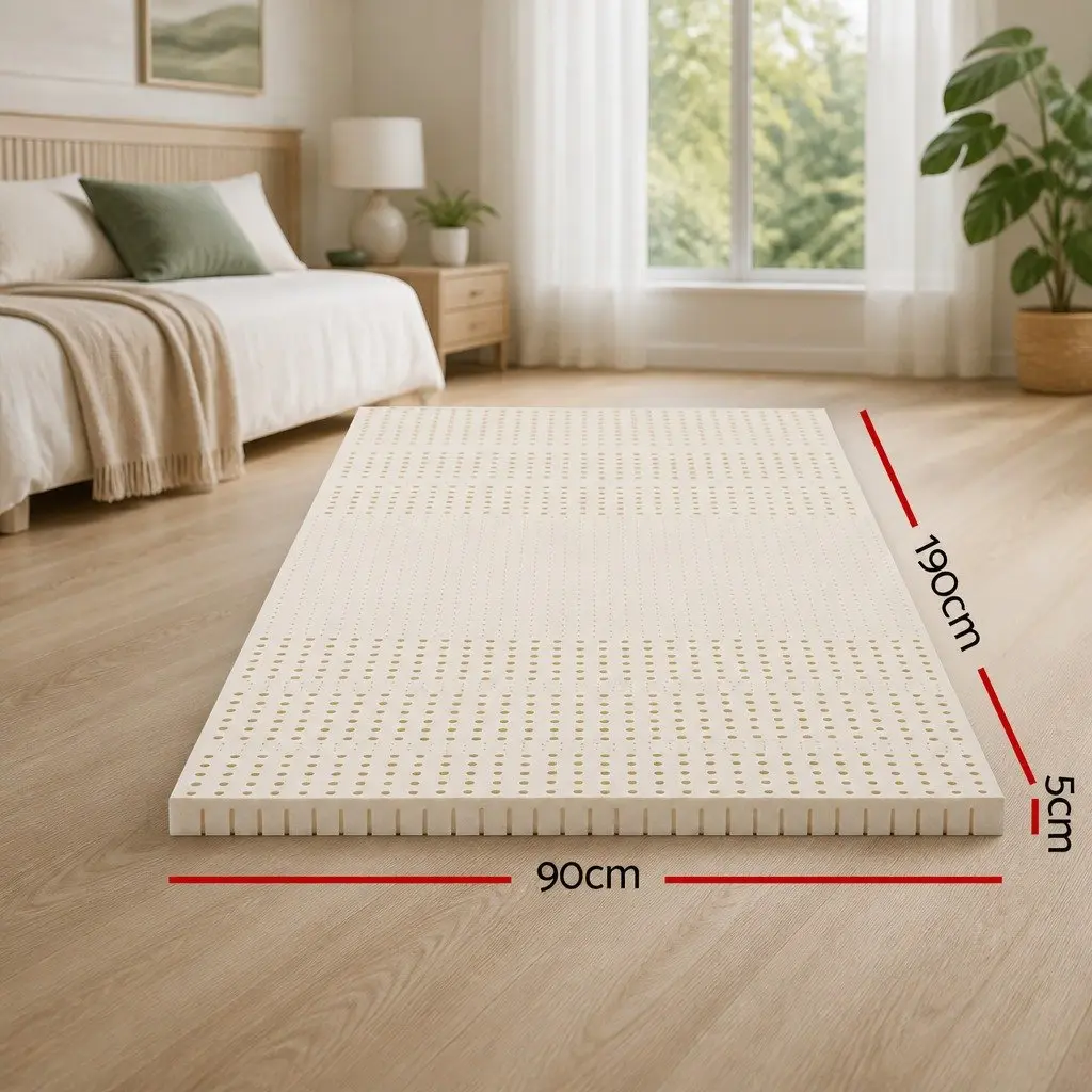 Latex Mattress Topper 5cm 7 Zone Cooling Single Bed Pad Foldable Removable Washable White