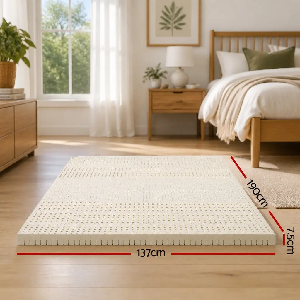 Latex Mattress Topper 7.5cm Thick 7-Zone Pressure Relief Double Breathable Cooling