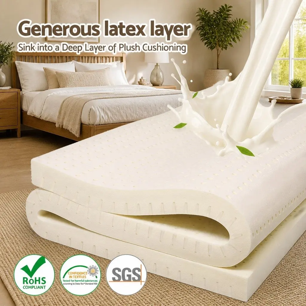 Latex Mattress Topper 7.5cm Thick 7-Zone Support King Single White