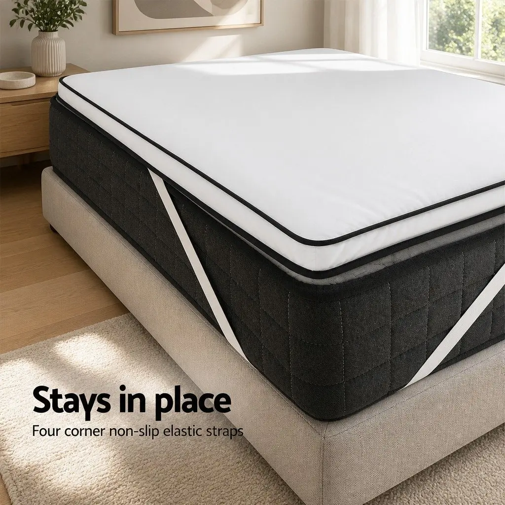 Mattress Topper 5cm Pillowtop Microfibre Breathable Queen White