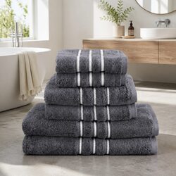 6 Pack Bath Towels Set Cotton Grey - 2 Bath 2 Hand 2 Washcloths