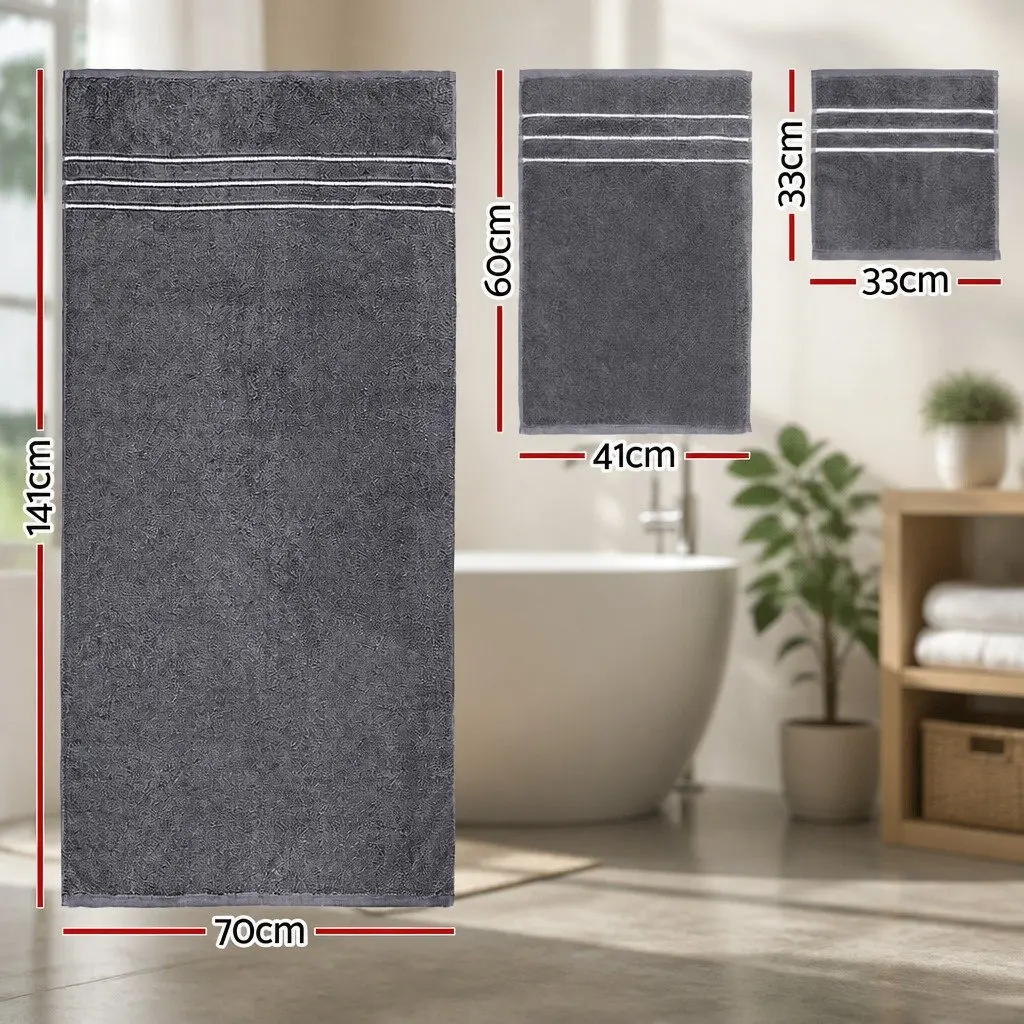 6 Pack Bath Towels Set Cotton Grey 650gsm Quick-drying Highly Absorbent