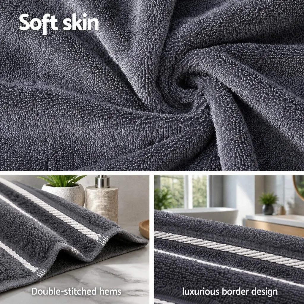 6 Pack Bath Towels Set Cotton Grey 650gsm Quick-drying Highly Absorbent