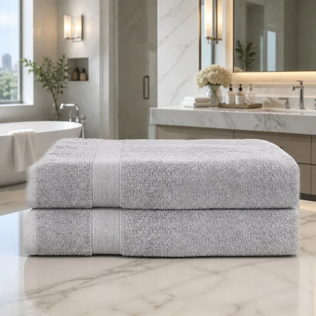 Bath Sheets Extra Large Cotton Towels Grey 180cm x 90cm 2 Piece Set