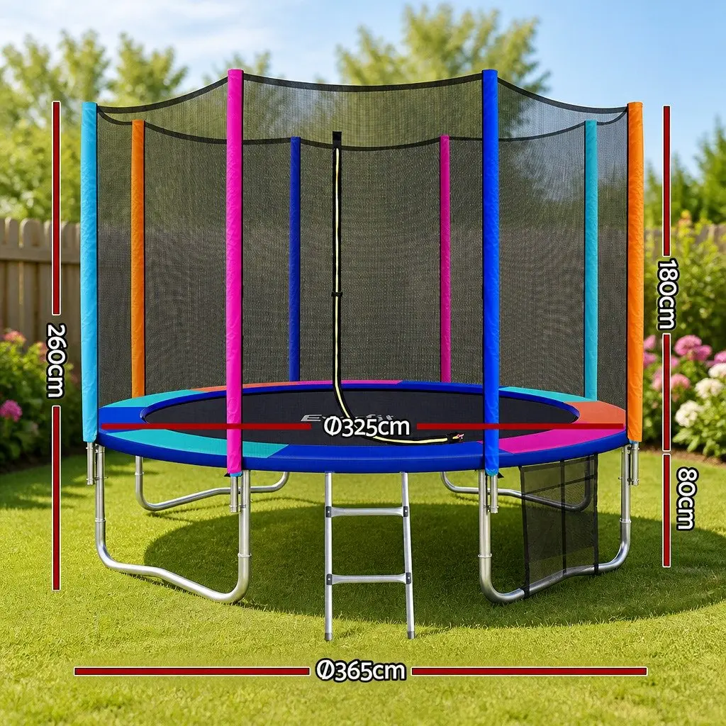 12FT Trampoline with Safety Net Enclosure and Ladder Round Rainbow Bouncer