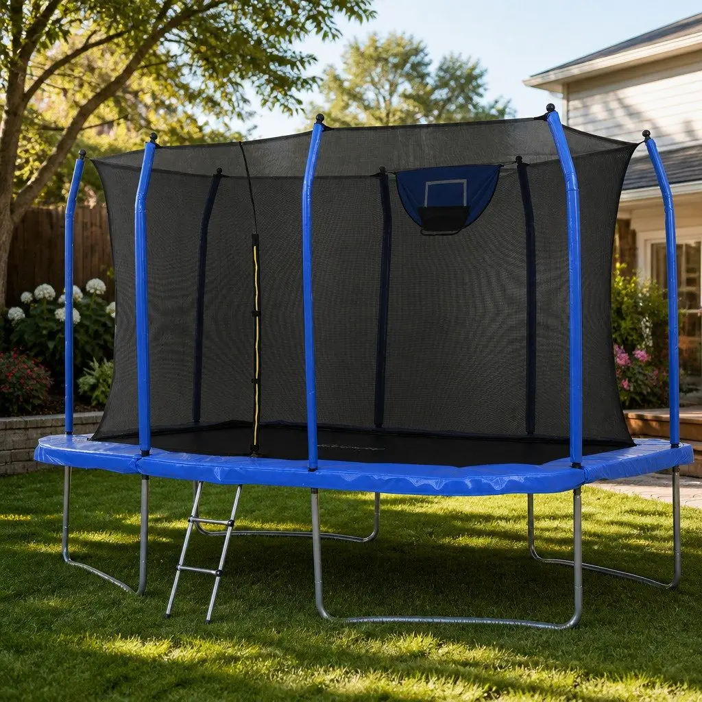 12FT Rectangle Kids Trampoline Heavy-Duty Springs Enclosed Safety Net