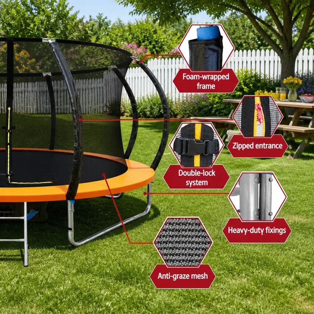 14ft Trampoline Rebounder with Basketball Hoop Safety Netting Orange