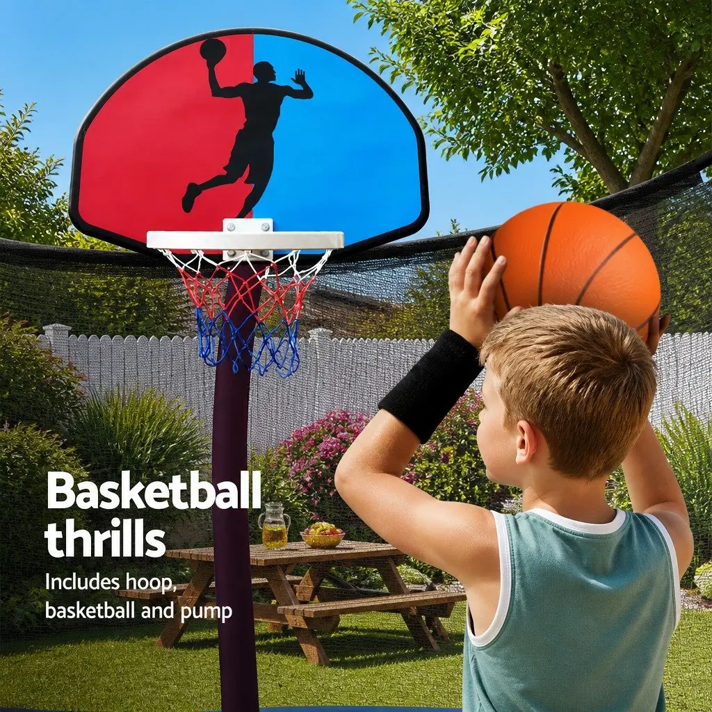 14ft Trampoline Rebounder with Basketball Hoop Safety Netting Orange