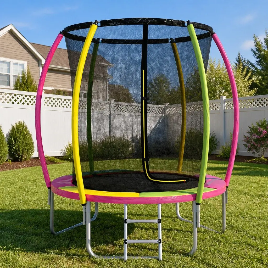 Kids Round Trampoline 6ft with Safety Net Foam Posts Enclosed Multicolour