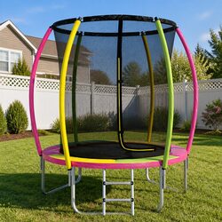 6ft Kids Round Trampoline Rebounder with Safety Net Foam Posts Enclosed
