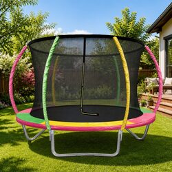 8FT Kids Trampoline with Safety Enclosure Net Ladder Heavy-Duty Rebounder Garden