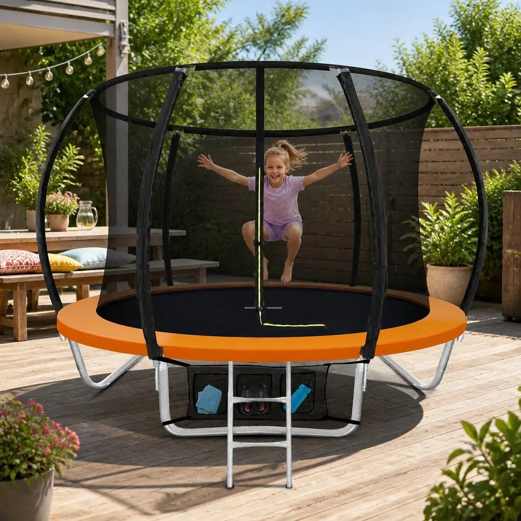8FT Kids Trampoline with Safety Net Enclosure and Ladder Orange