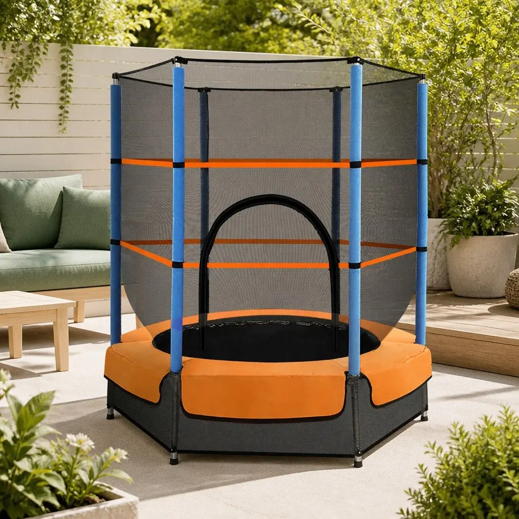 Kids Trampoline 4.5FT Safety Net Enclosure Red
