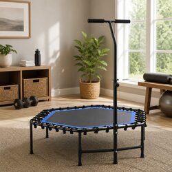 48 Inch Hexagon Fitness Trampoline Rebounder Adjustable Handrail Home Gym