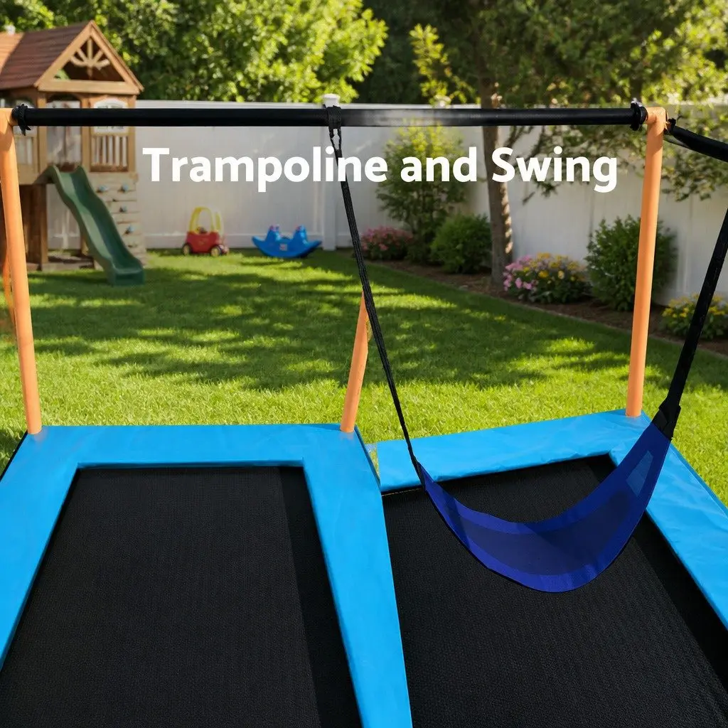 6FT Kids Rectangle Trampoline with Swing Enclosure Safety Net UV Resistant Jumping Mat