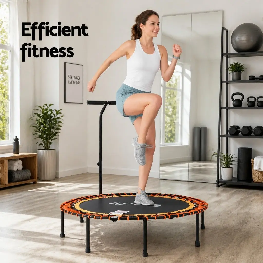 Fitness Trampoline Foldable 48 Inch High Elasticity Ropes Adjustable Handrail Orange Black