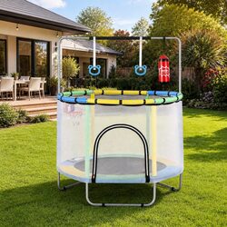 Kids Trampoline 55 Inch Rebounder with Basketball Hoop Gymnastics Bar Indoor