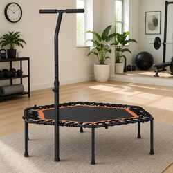 51 Inch Hexagon Fitness Trampoline Rebounder Adjustable Handrail Home Gym