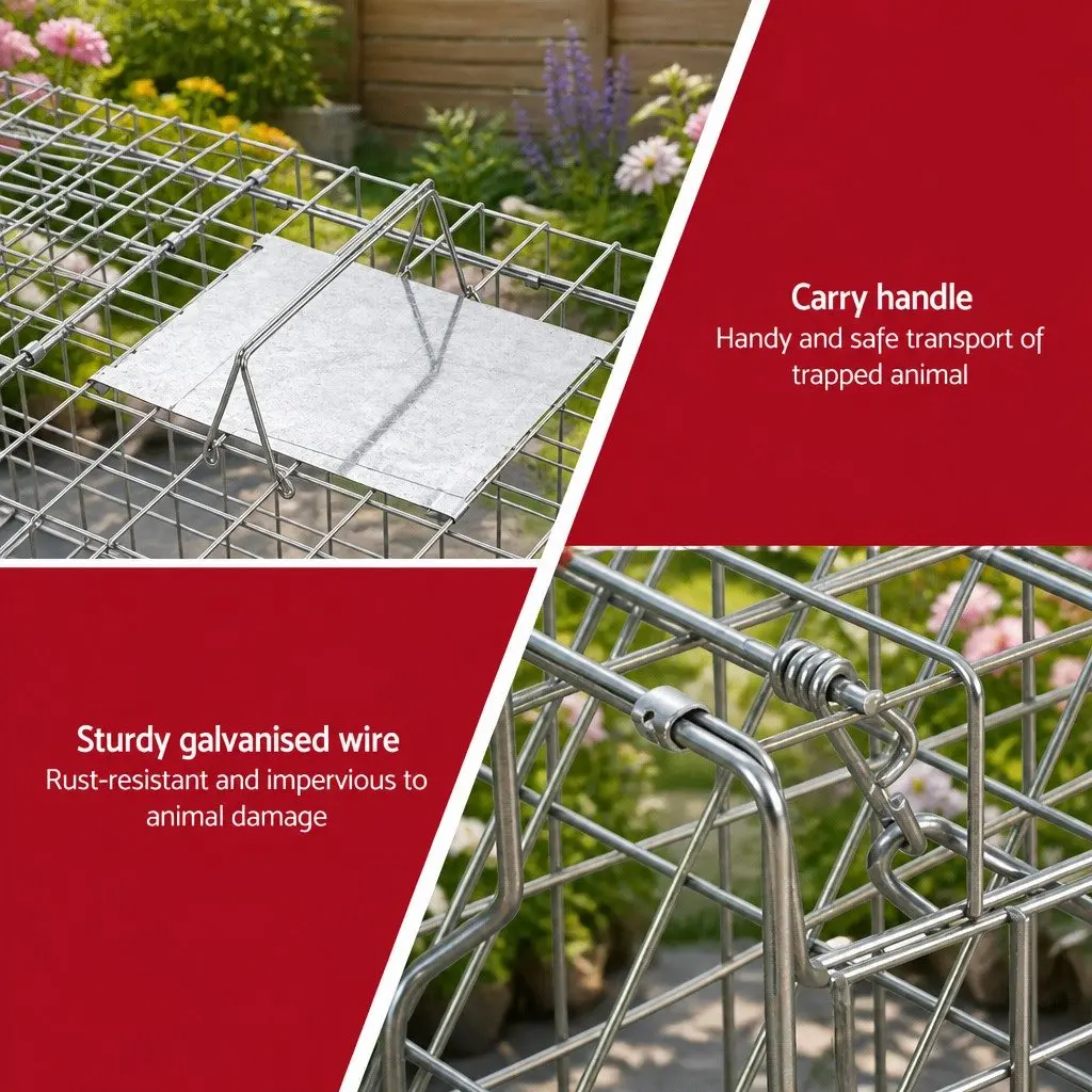 Large Humane Animal Trap Cage Collapsible 150x50cm Silver