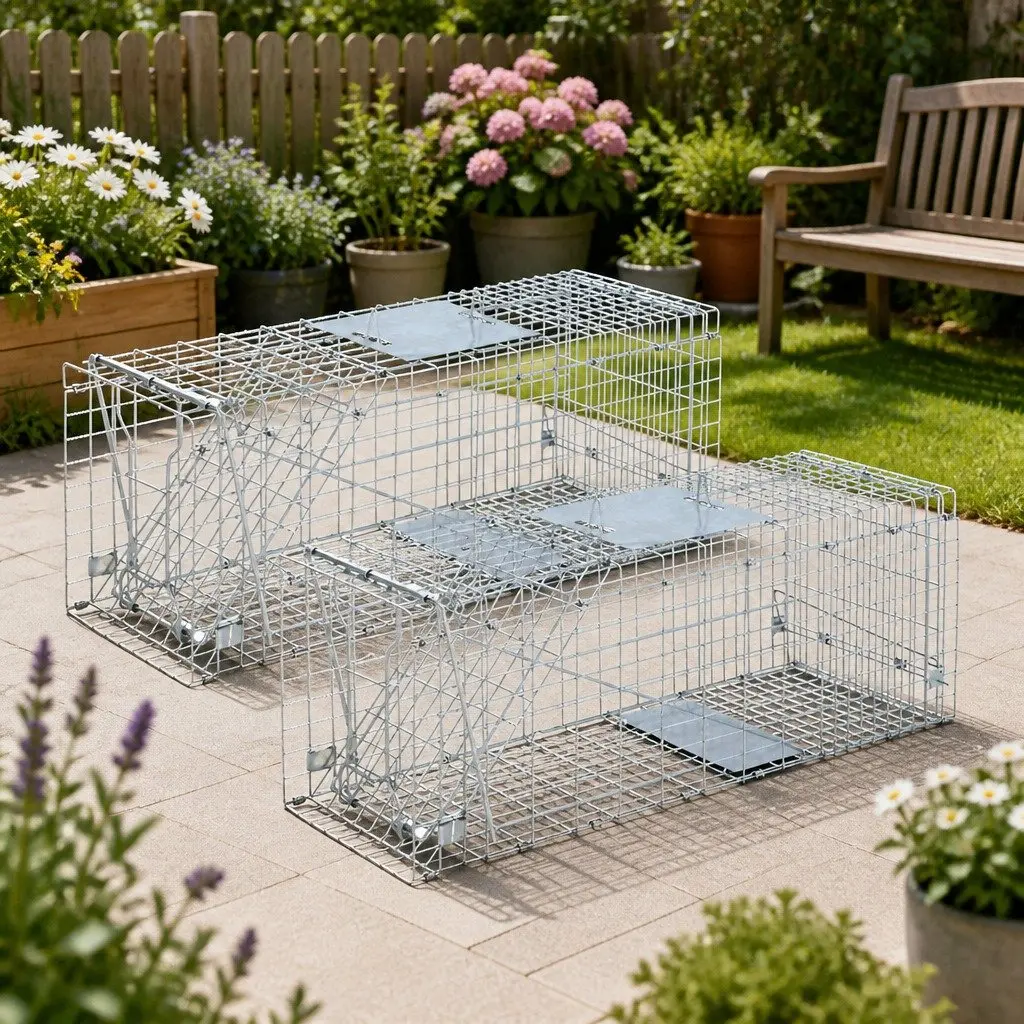 Humane Animal Trap Cage Possum 66x23cm Collapsible Spring Loaded Door Pet