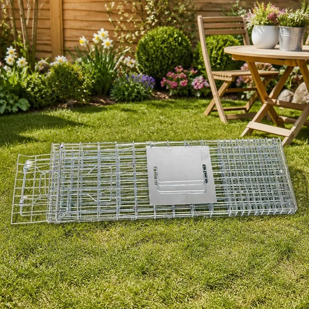 Animal Trap Cage Humane 94x34cm Collapsible Silver Galvanised Iron Wire