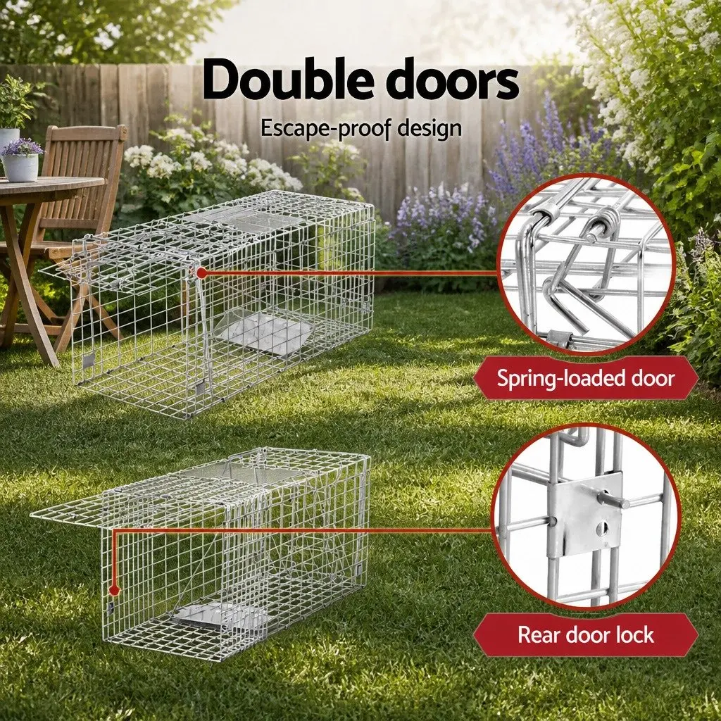 Animal Trap Cage Humane 94x34cm Collapsible Silver Galvanised Iron Wire