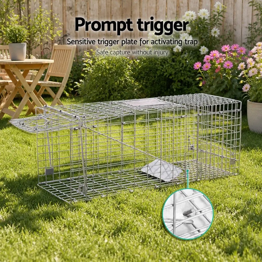 Animal Trap Cage Humane 94x34cm Collapsible Silver Galvanised Iron Wire